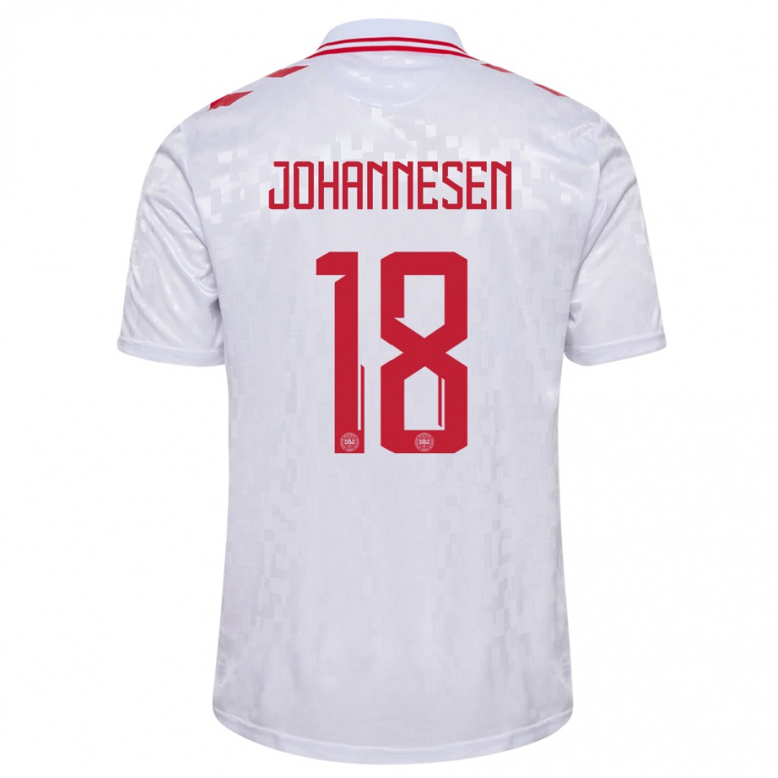 Damen Fußball Dänemark Sofus Johannesen #18 Weiß Auswärtstrikot Trikot 24-26 T-Shirt Luxemburg