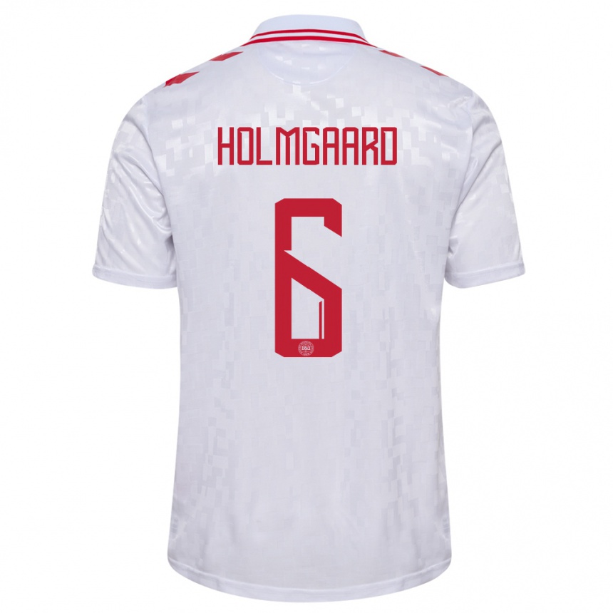 Damen Fußball Dänemark Karen Holmgaard #6 Weiß Auswärtstrikot Trikot 24-26 T-Shirt Luxemburg