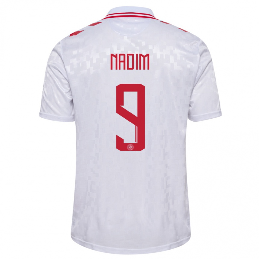 Damen Fußball Dänemark Nadia Nadim #9 Weiß Auswärtstrikot Trikot 24-26 T-Shirt Luxemburg