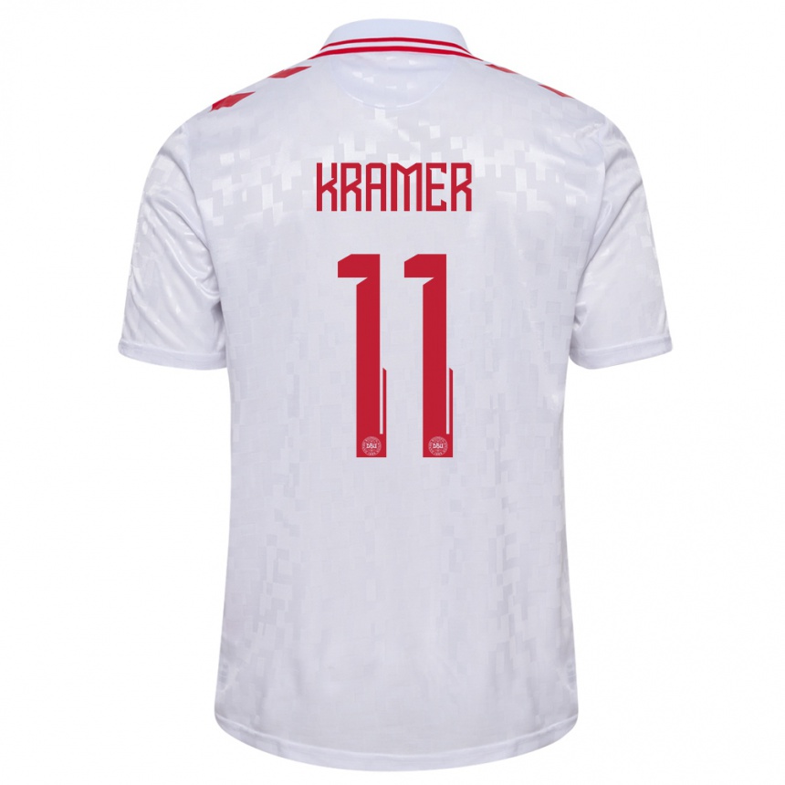 Damen Fußball Dänemark Cornelia Kramer #11 Weiß Auswärtstrikot Trikot 24-26 T-Shirt Luxemburg
