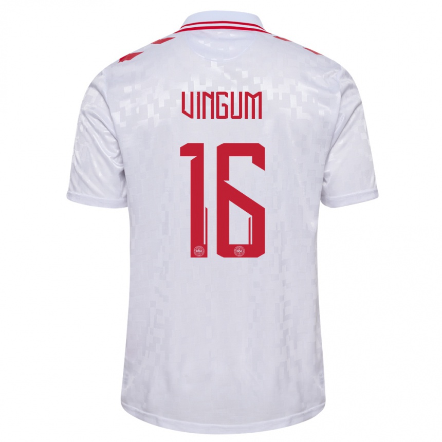 Damen Fußball Dänemark Alberte Vingum #16 Weiß Auswärtstrikot Trikot 24-26 T-Shirt Luxemburg