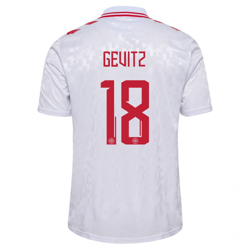 Damen Fußball Dänemark Luna Gevitz #18 Weiß Auswärtstrikot Trikot 24-26 T-Shirt Luxemburg