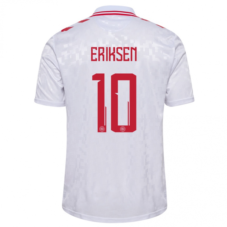 Damen Fußball Dänemark Christian Eriksen #10 Weiß Auswärtstrikot Trikot 24-26 T-Shirt Luxemburg