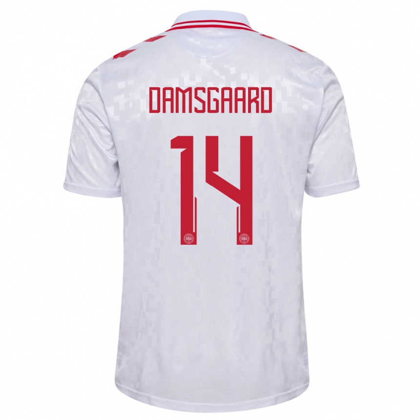 Damen Fußball Dänemark Mikkel Damsgaard #14 Weiß Auswärtstrikot Trikot 24-26 T-Shirt Luxemburg