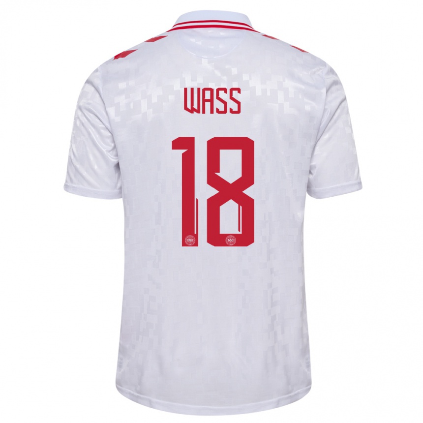 Damen Fußball Dänemark Daniel Wass #18 Weiß Auswärtstrikot Trikot 24-26 T-Shirt Luxemburg
