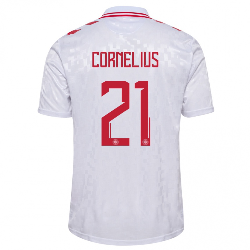 Damen Fußball Dänemark Andreas Cornelius #21 Weiß Auswärtstrikot Trikot 24-26 T-Shirt Luxemburg