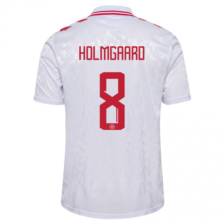 Damen Fußball Dänemark Sara Holmgaard #8 Weiß Auswärtstrikot Trikot 24-26 T-Shirt Luxemburg