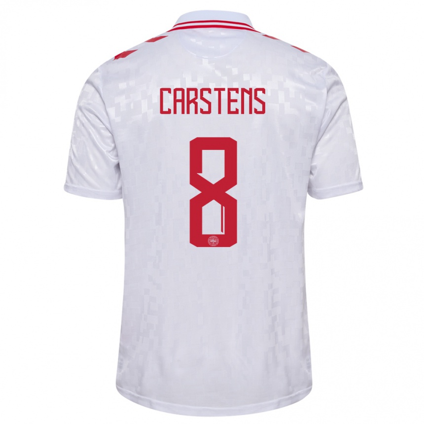 Damen Fußball Dänemark Signe Carstens #8 Weiß Auswärtstrikot Trikot 24-26 T-Shirt Luxemburg