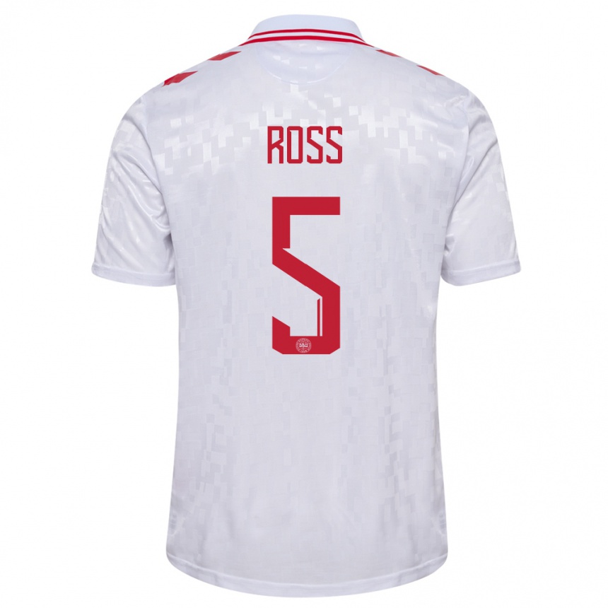 Damen Fußball Dänemark Mathias Ross #5 Weiß Auswärtstrikot Trikot 24-26 T-Shirt Luxemburg