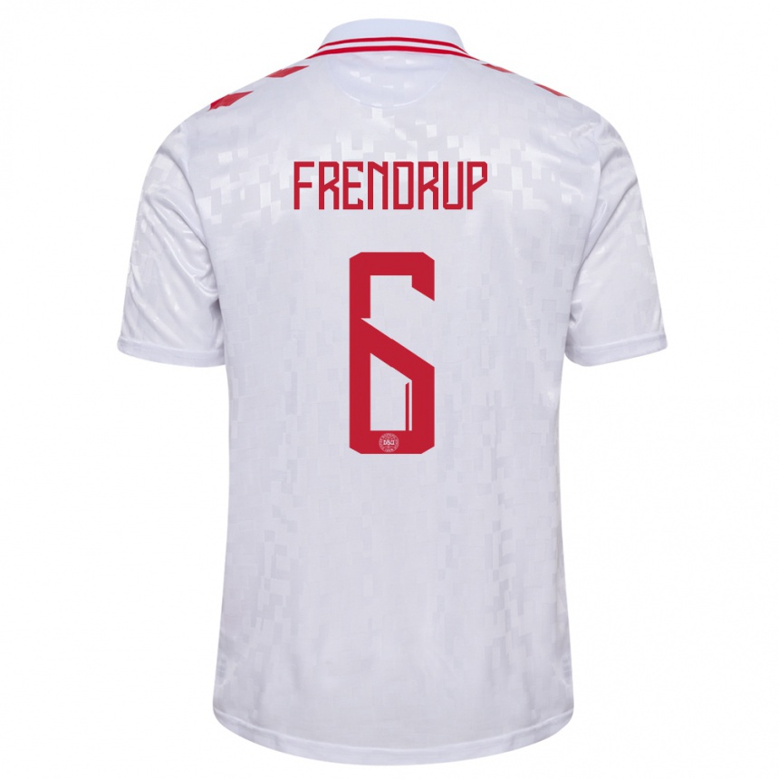 Damen Fußball Dänemark Morten Frendrup #6 Weiß Auswärtstrikot Trikot 24-26 T-Shirt Luxemburg