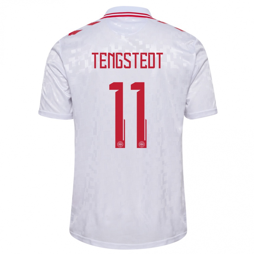 Damen Fußball Dänemark Casper Tengstedt #11 Weiß Auswärtstrikot Trikot 24-26 T-Shirt Luxemburg