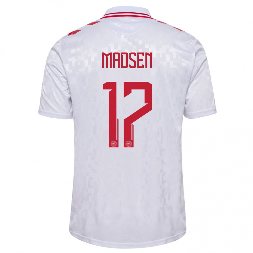 Damen Fußball Dänemark Nicolas Madsen #17 Weiß Auswärtstrikot Trikot 24-26 T-Shirt Luxemburg