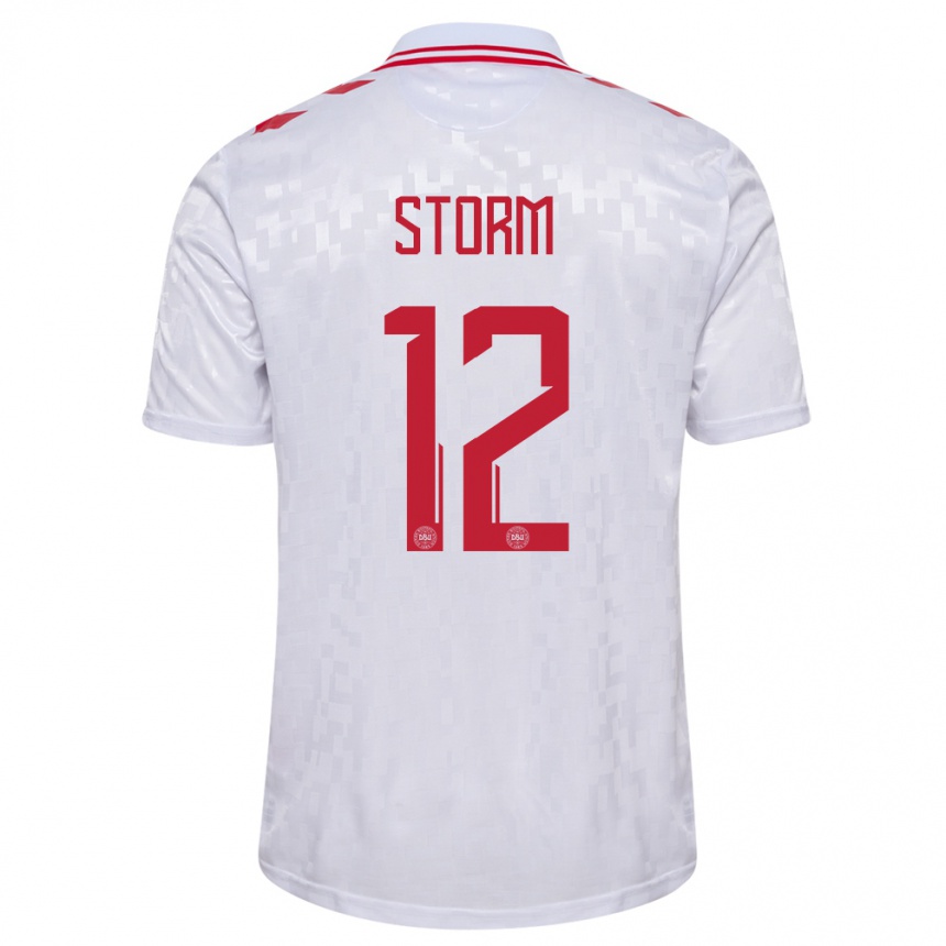 Damen Fußball Dänemark Tobias Storm #12 Weiß Auswärtstrikot Trikot 24-26 T-Shirt Luxemburg