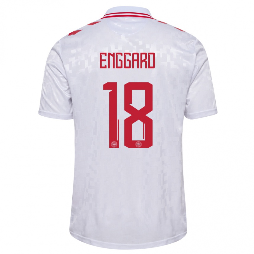 Damen Fußball Dänemark Mads Enggard #18 Weiß Auswärtstrikot Trikot 24-26 T-Shirt Luxemburg