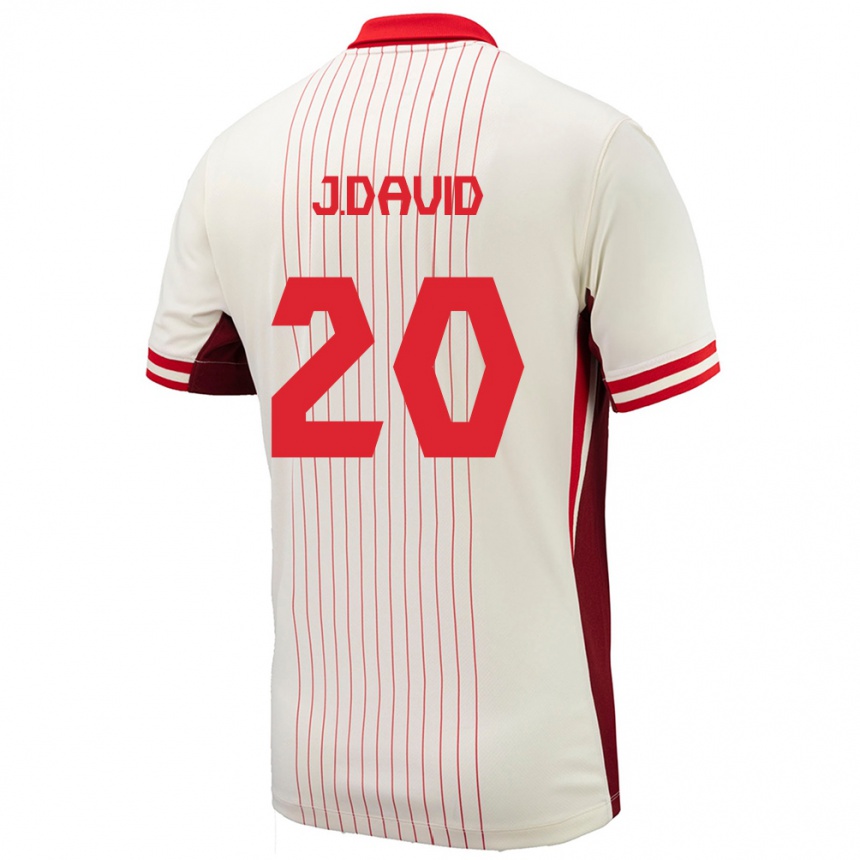 Damen Fußball Kanada Jonathan David #20 Weiß Auswärtstrikot Trikot 24-26 T-Shirt Luxemburg