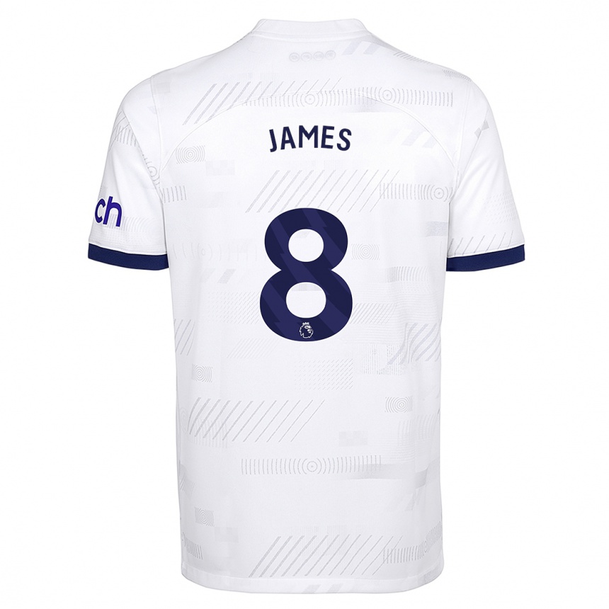 Kinder Fußball Angharad James #8 Weiß Heimtrikot Trikot 2023/24 T-Shirt Luxemburg
