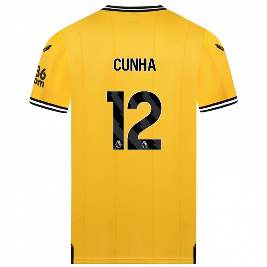 Kinder Fußball Matheus Cunha #12 Gelb Heimtrikot Trikot 2023/24 T-Shirt Luxemburg