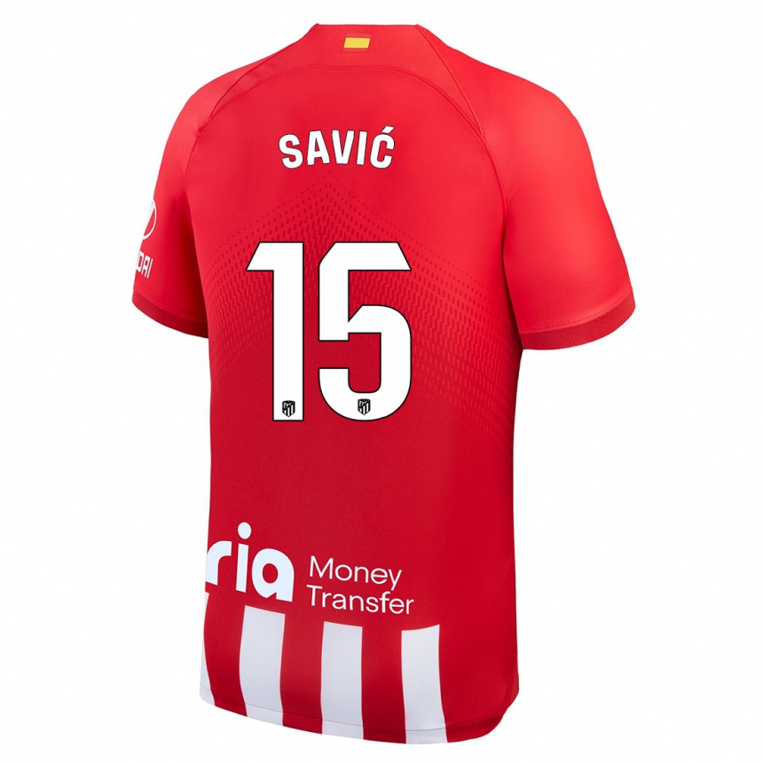 Kinder Fußball Stefan Savic #15 Rot-Weiss Heimtrikot Trikot 2023/24 T-Shirt Luxemburg