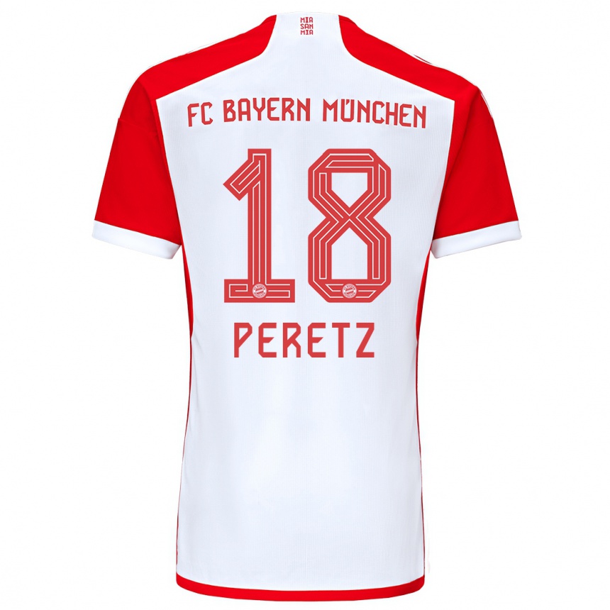 Kinder Fußball Daniel Peretz #18 Rot-Weiss Heimtrikot Trikot 2023/24 T-Shirt Luxemburg