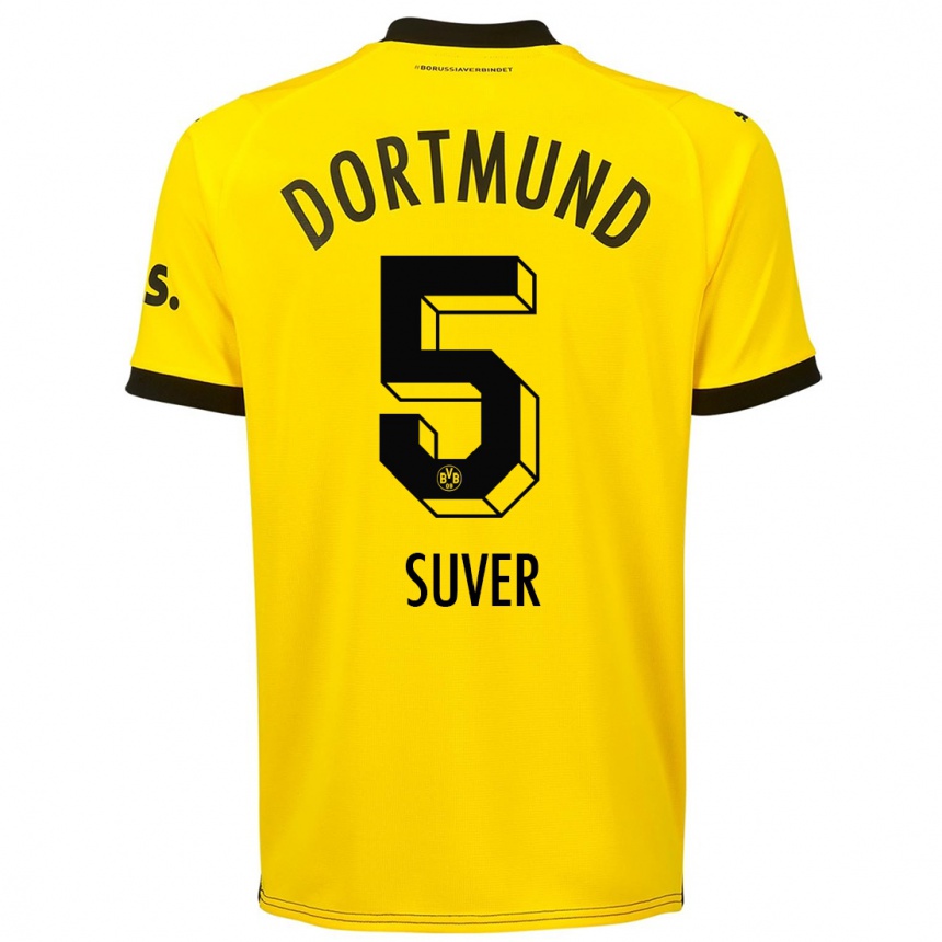 Kinder Fußball Mario Suver #5 Gelb Heimtrikot Trikot 2023/24 T-Shirt Luxemburg