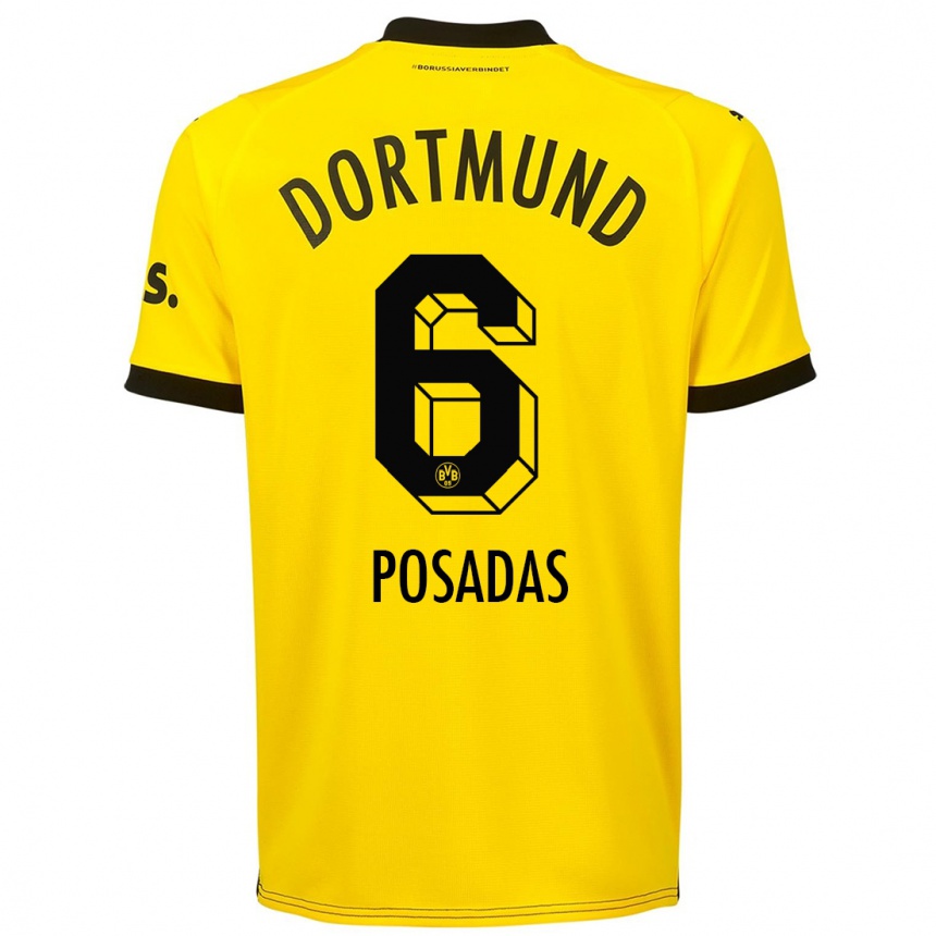 Kinder Fußball Leonardo Posadas #6 Gelb Heimtrikot Trikot 2023/24 T-Shirt Luxemburg