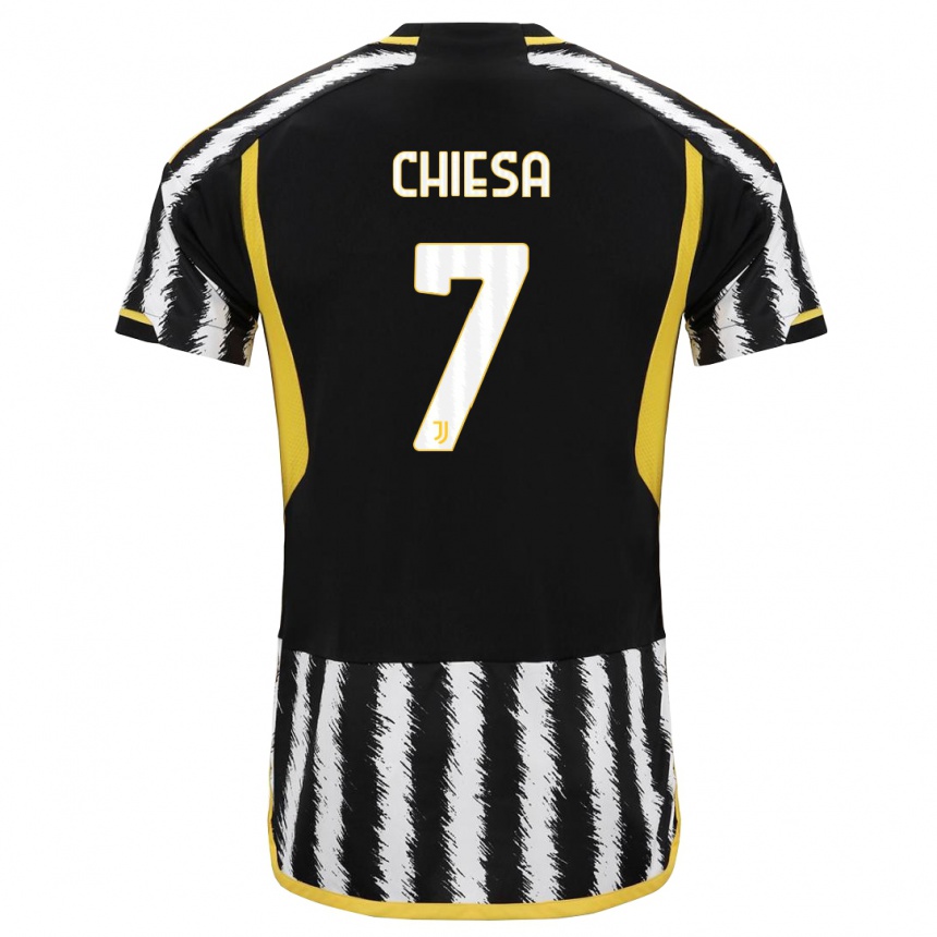 Kinder Fußball Federico Chiesa #7 Schwarz-Weiss Heimtrikot Trikot 2023/24 T-Shirt Luxemburg