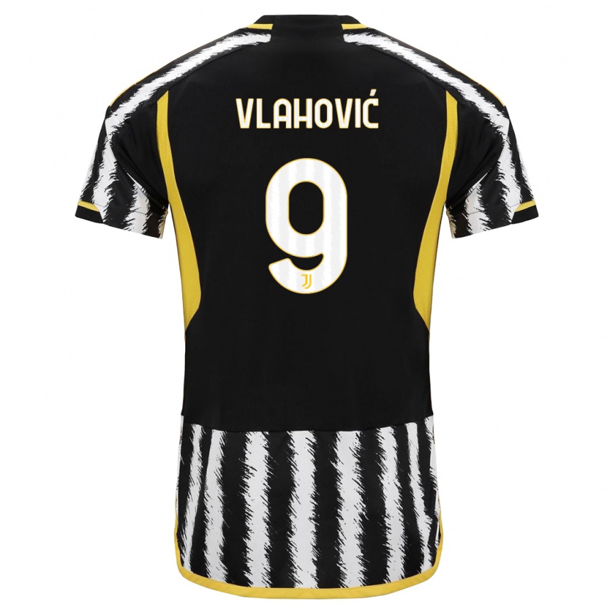 Kinder Fußball Dusan Vlahovic #9 Schwarz-Weiss Heimtrikot Trikot 2023/24 T-Shirt Luxemburg