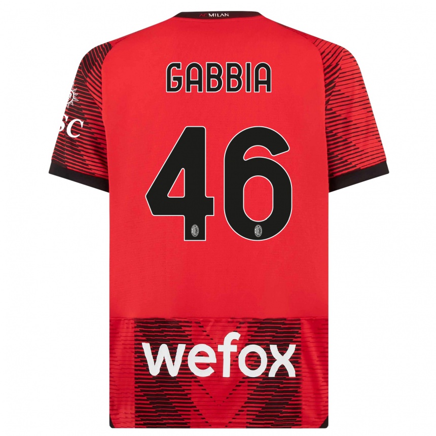 Kinder Fußball Matteo Gabbia #46 Rot Schwarz Heimtrikot Trikot 2023/24 T-Shirt Luxemburg