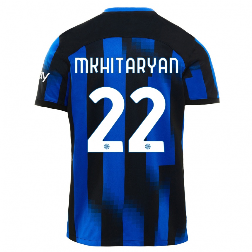 Kinder Fußball Henrikh Mkhitaryan #22 Schwarz Blau Heimtrikot Trikot 2023/24 T-Shirt Luxemburg