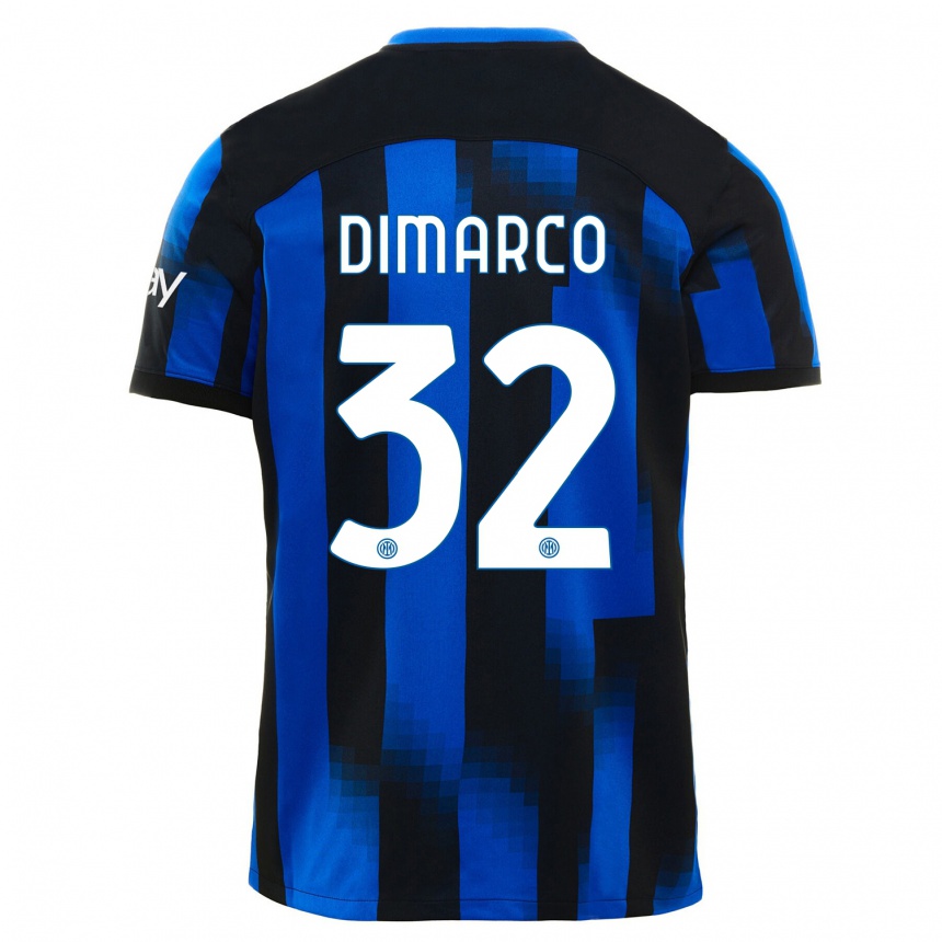Kinder Fußball Federico Dimarco #32 Schwarz Blau Heimtrikot Trikot 2023/24 T-Shirt Luxemburg