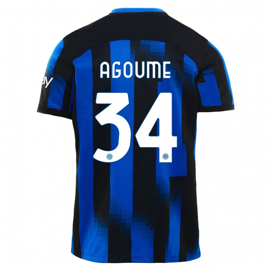 Kinder Fußball Lucien Agoume #34 Schwarz Blau Heimtrikot Trikot 2023/24 T-Shirt Luxemburg