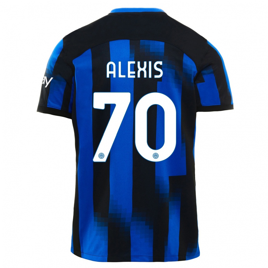 Kinder Fußball Alexis Sanchez #70 Schwarz Blau Heimtrikot Trikot 2023/24 T-Shirt Luxemburg