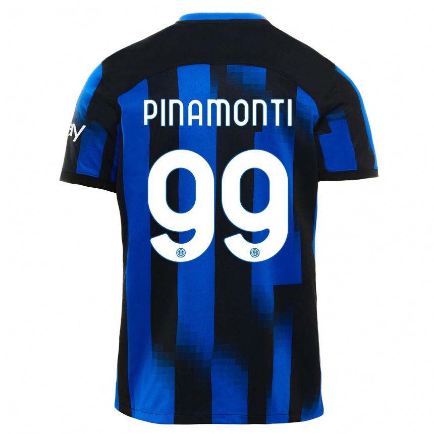 Kinder Fußball Andrea Pinamonti #99 Schwarz Blau Heimtrikot Trikot 2023/24 T-Shirt Luxemburg