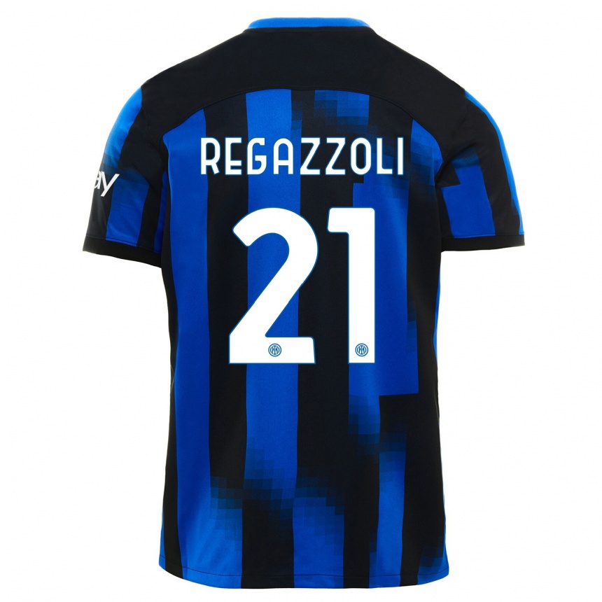 Kinder Fußball Alice Regazzoli #21 Schwarz Blau Heimtrikot Trikot 2023/24 T-Shirt Luxemburg