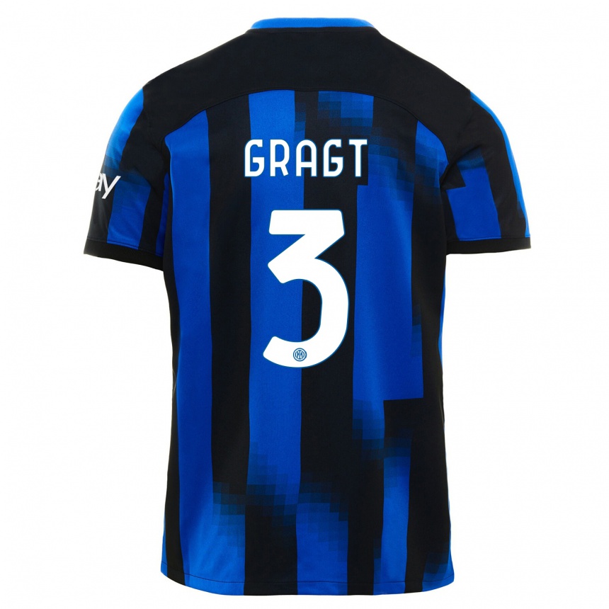 Kinder Fußball Stefanie Van Der Gragt #3 Schwarz Blau Heimtrikot Trikot 2023/24 T-Shirt Luxemburg