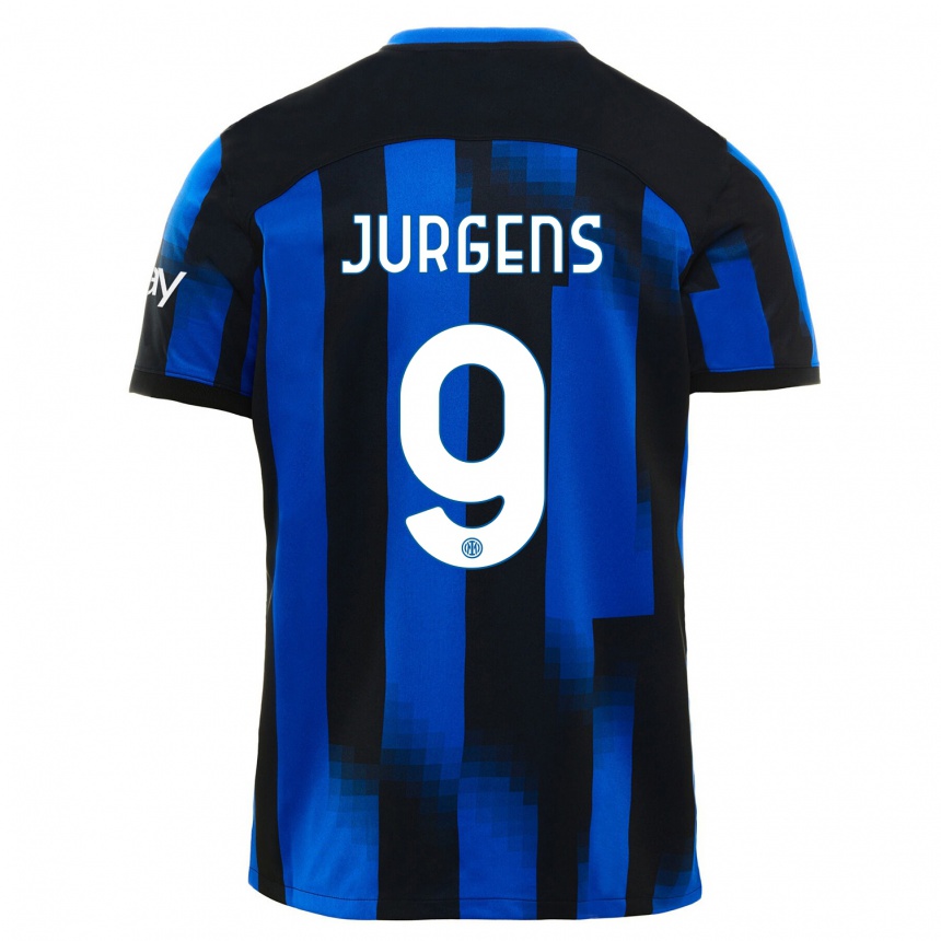 Kinder Fußball Oliver Jurgens #9 Schwarz Blau Heimtrikot Trikot 2023/24 T-Shirt Luxemburg