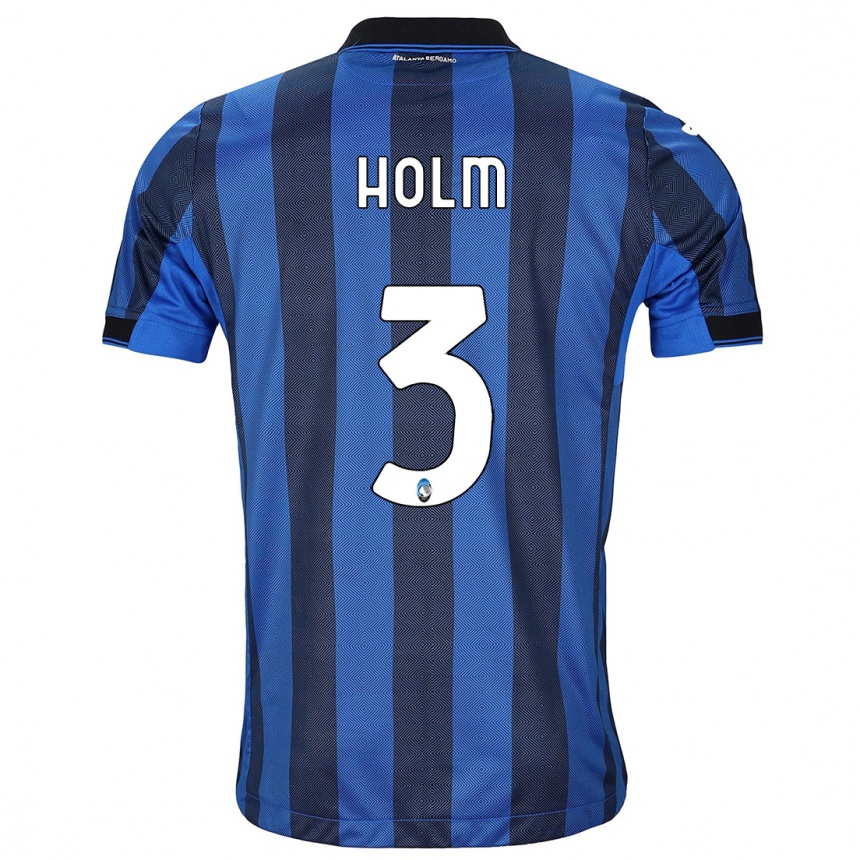 Kinder Fußball Emil Holm #3 Schwarz Blau Heimtrikot Trikot 2023/24 T-Shirt Luxemburg