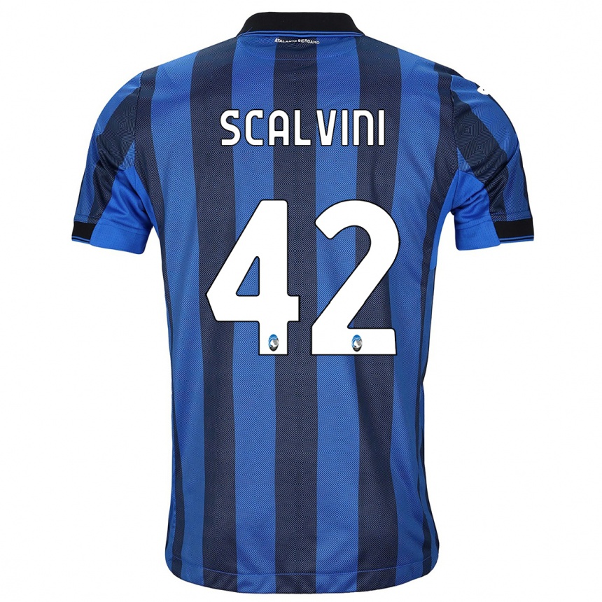Kinder Fußball Giorgio Scalvini #42 Schwarz Blau Heimtrikot Trikot 2023/24 T-Shirt Luxemburg