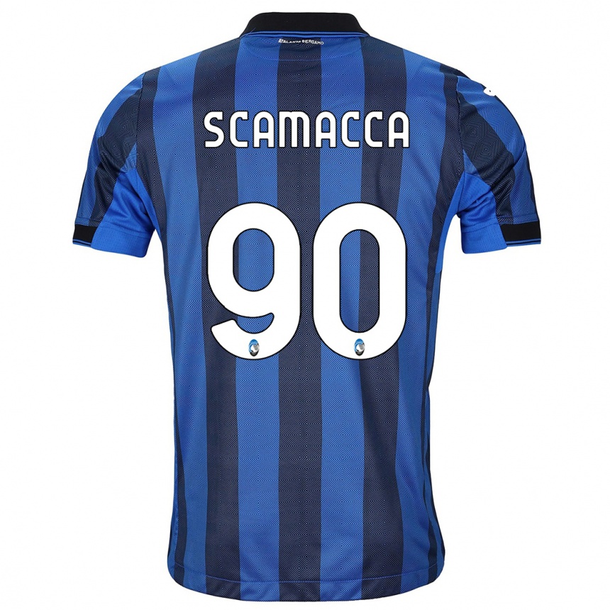 Kinder Fußball Gianluca Scamacca #90 Schwarz Blau Heimtrikot Trikot 2023/24 T-Shirt Luxemburg