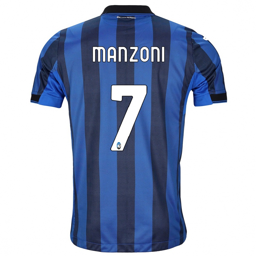 Kinder Fußball Alberto Manzoni #7 Schwarz Blau Heimtrikot Trikot 2023/24 T-Shirt Luxemburg