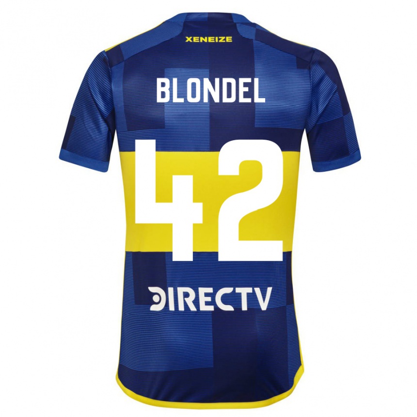 Kinder Fußball Lucas Blondel #42 Dunkelblau Gelb Heimtrikot Trikot 2023/24 T-Shirt Luxemburg