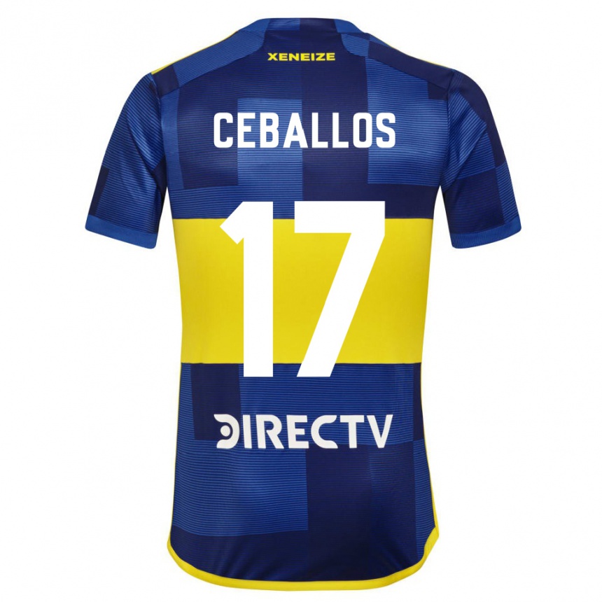 Kinder Fußball Julián Ceballos #17 Dunkelblau Gelb Heimtrikot Trikot 2023/24 T-Shirt Luxemburg