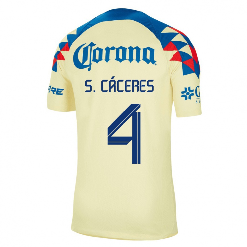 Kinder Fußball Sebastián Cáceres #4 Gelb Heimtrikot Trikot 2023/24 T-Shirt Luxemburg