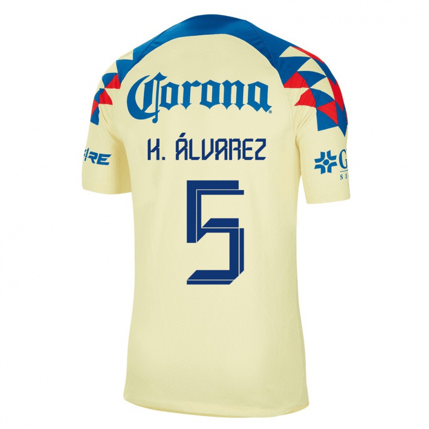 Kinder Fußball Kevin Álvarez #5 Gelb Heimtrikot Trikot 2023/24 T-Shirt Luxemburg