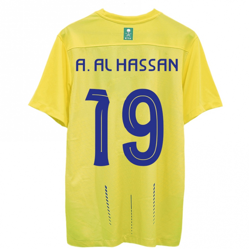 Kinder Fußball Ali Al-Hassan #19 Gelb Heimtrikot Trikot 2023/24 T-Shirt Luxemburg