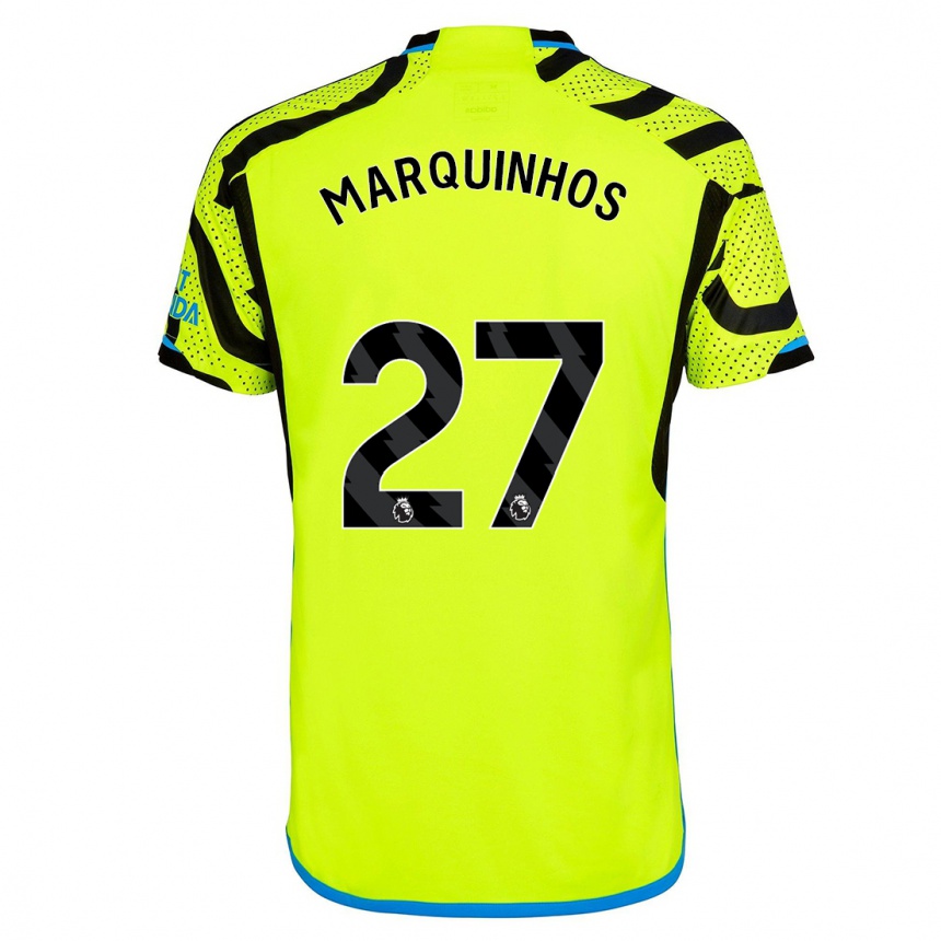 Kinder Fußball Marquinhos #27 Gelb Auswärtstrikot Trikot 2023/24 T-Shirt Luxemburg