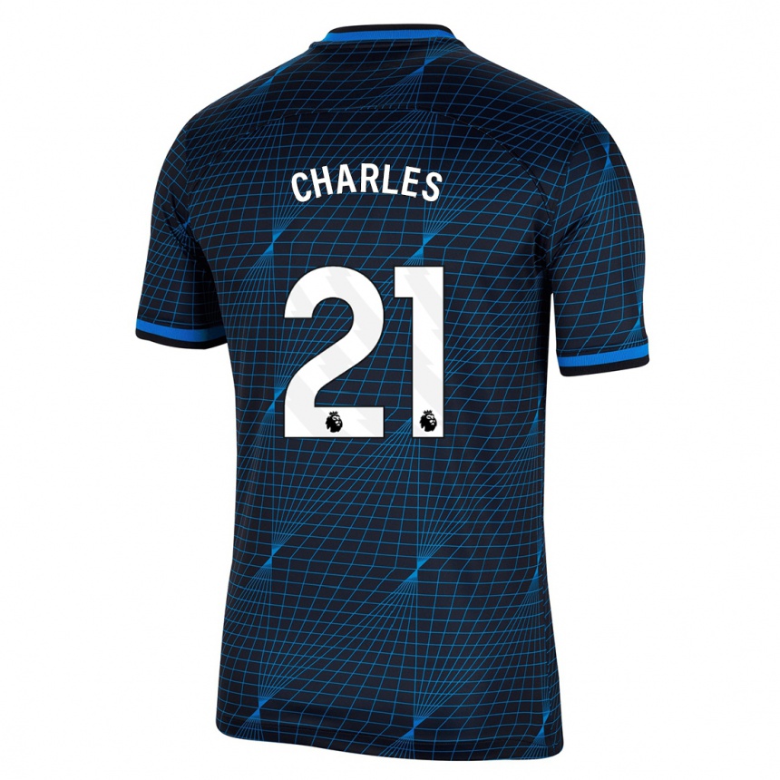 Kinder Fußball Niamh Charles #21 Dunkelblau Auswärtstrikot Trikot 2023/24 T-Shirt Luxemburg