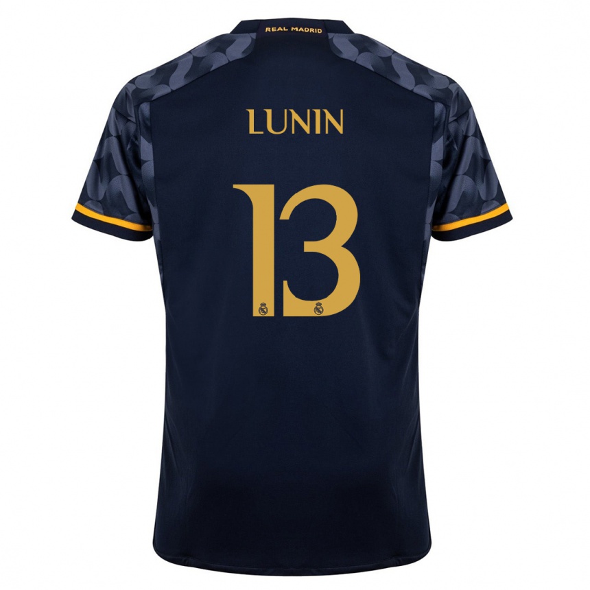 Kinder Fußball Andriy Lunin #13 Dunkelblau Auswärtstrikot Trikot 2023/24 T-Shirt Luxemburg