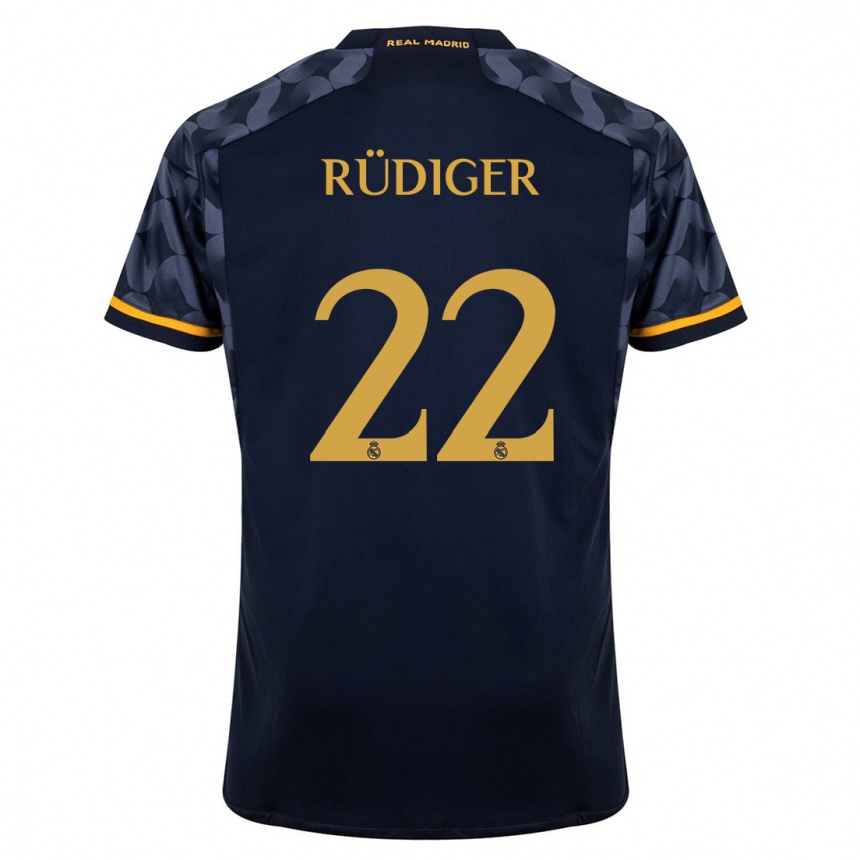 Kinder Fußball Antonio Rüdiger #22 Dunkelblau Auswärtstrikot Trikot 2023/24 T-Shirt Luxemburg