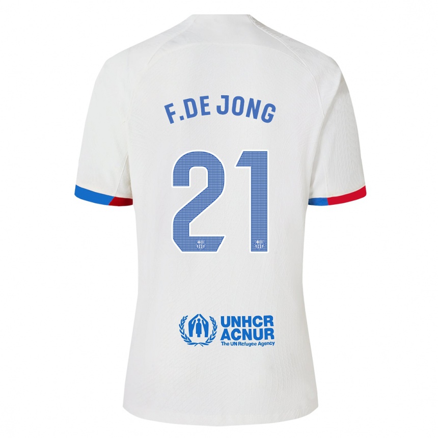 Kinder Fußball Frenkie De Jong #21 Weiß Auswärtstrikot Trikot 2023/24 T-Shirt Luxemburg